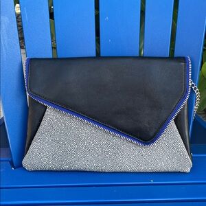 Halogen Black and White Leather Clutch or crossbody Bag